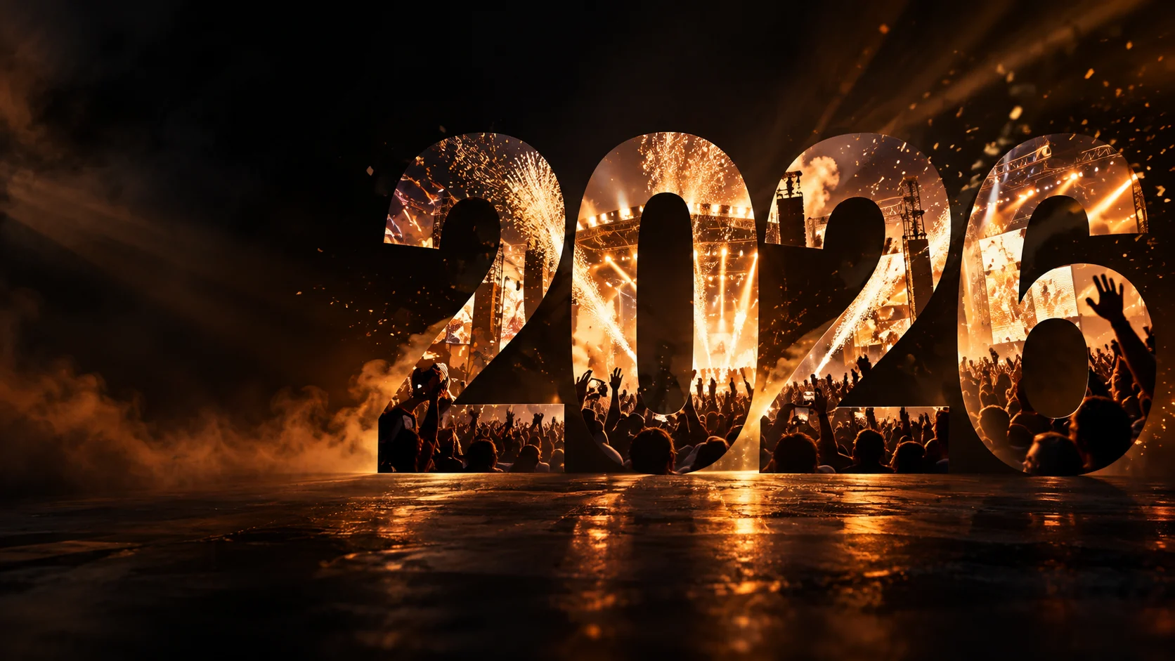 Scenă de concert cu artificii și public numeros la un eveniment organizat de True Agency